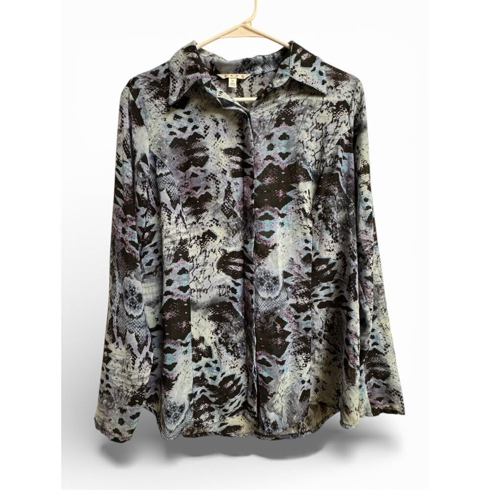 CAbi Medium Abstract Snake Print Button Front Blouse